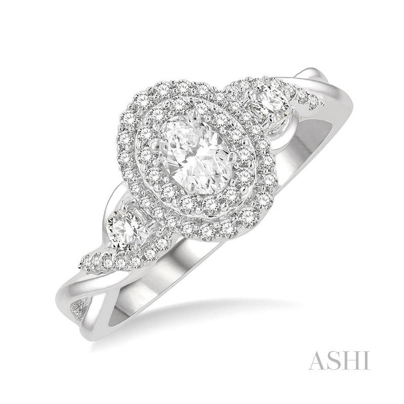 ASHI Oval Shape Halo Diamond Engagement Ring 252M3PPFHWG-LE