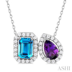 ASHI Toi Et Moi Gemstone & Halo Diamond Fashion Pendant 60087PPFGPDBTAMWG