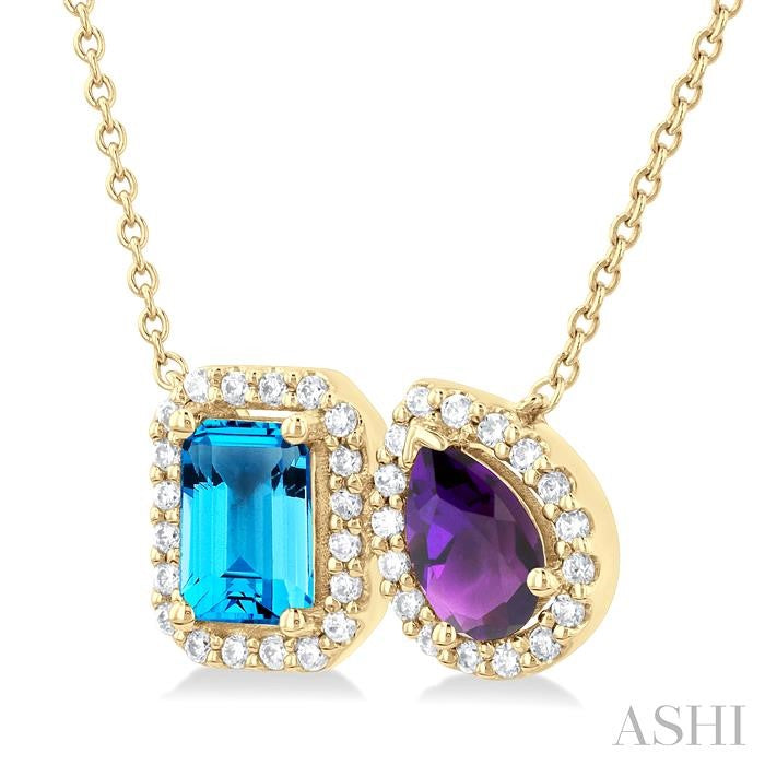 ASHI Toi Et Moi Gemstone & Halo Diamond Fashion Pendant 60087PPFGPDBTAMYG