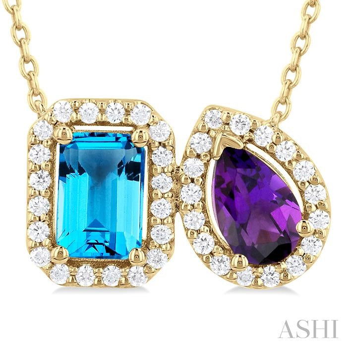 ASHI Toi Et Moi Gemstone & Halo Diamond Fashion Pendant 60087PPFGPDBTAMYG