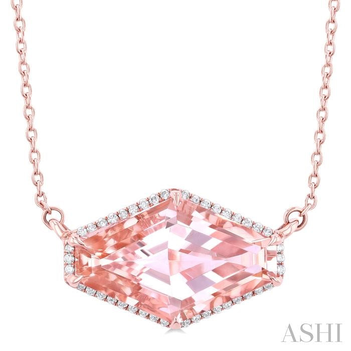 ASHI Hexagon Shape Gemstone & Halo Diamond Pendant 60310PPFHNKMOPG