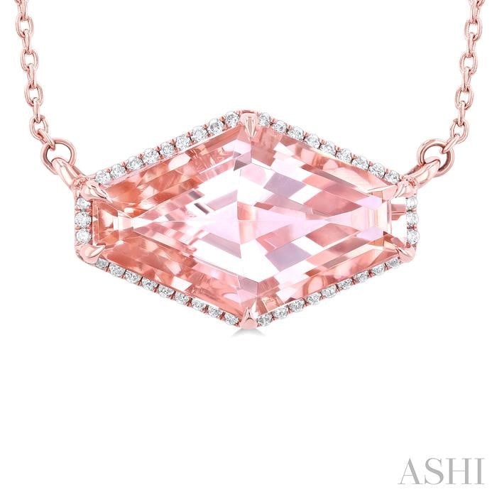 ASHI Hexagon Shape Gemstone & Halo Diamond Pendant 60310PPFHNKMOPG