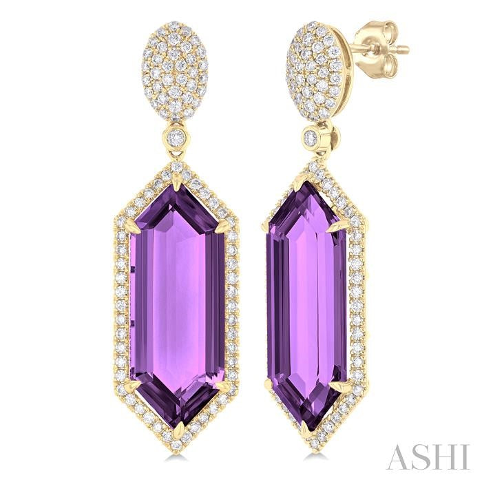 ASHI Hexagon Shape Gemstone & Halo Diamond Earrings 60352PPFHERAMYG