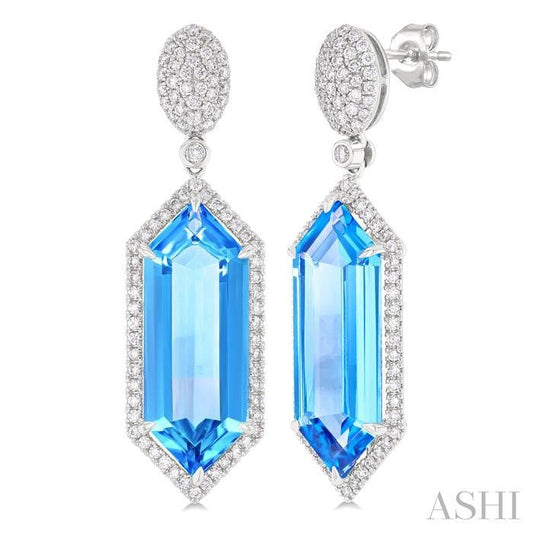 ASHI Hexagon Shape Gemstone & Halo Diamond Earrings 60352PPFHERBTWG