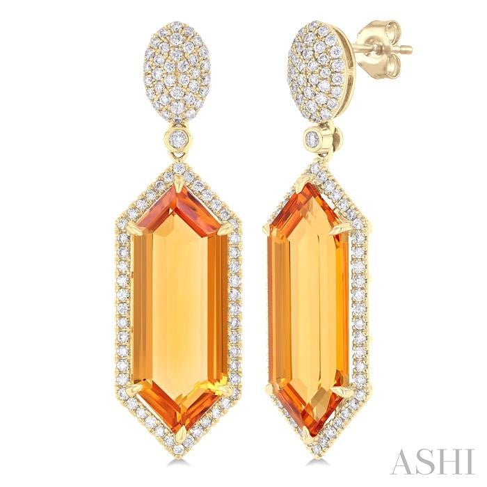 ASHI Hexagon Shape Gemstone & Halo Diamond Earrings 60352PPFHERCTYG