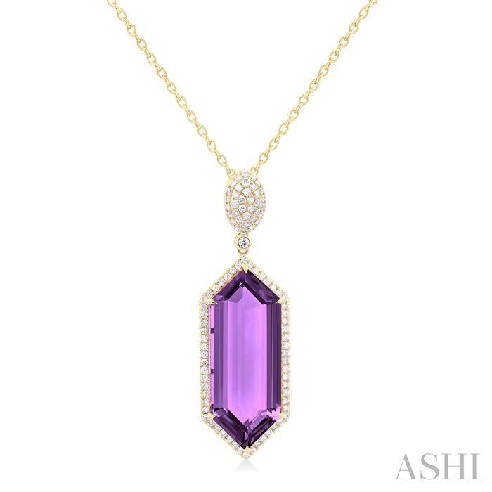 ASHI Hexagon Shape Gemstone & Halo Diamond Pendant 60353PPFHPDAMYG