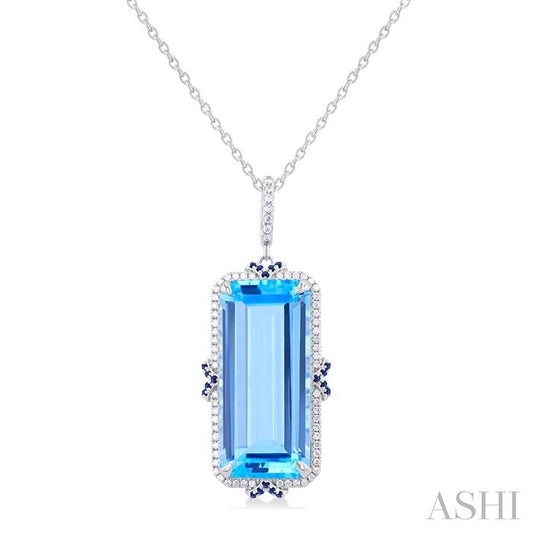 ASHI Emerald Shape Gemstone & Halo Diamond Pendant 60367PPFHPDBTSPWG