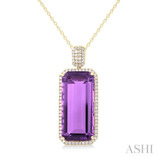 ASHI Emerald Shape Gemstone & Halo Diamond Pendant 60373PPFHPDAMYG