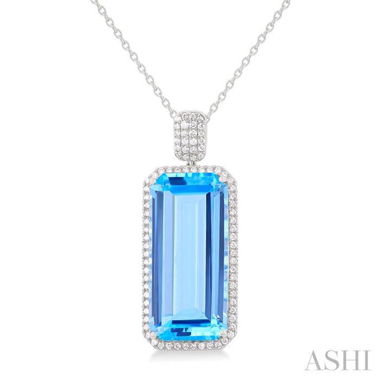 ASHI Emerald Shape Gemstone & Halo Diamond Pendant 60373PPFHPDBTWG