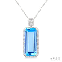 ASHI Emerald Shape Gemstone & Halo Diamond Pendant 60373PPFHPDBTWG