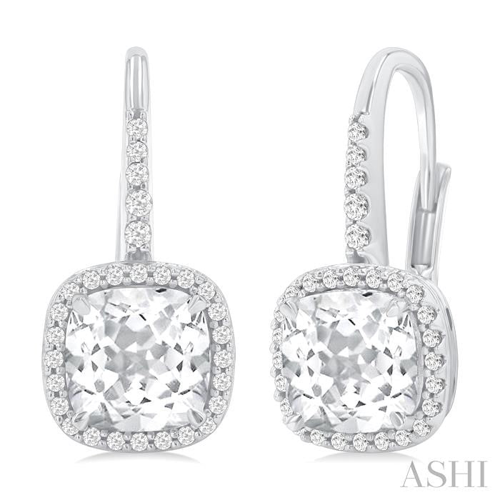 ASHI Square Shape Gemstone & Halo Diamond Huggie Earrings 60416PPFGERWTWG
