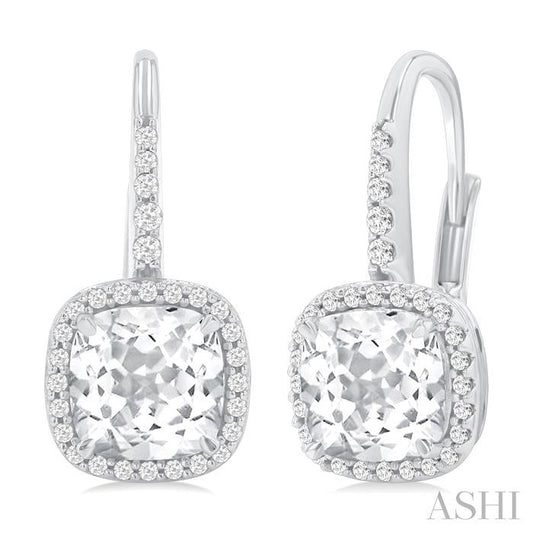 ASHI Square Shape Gemstone & Halo Diamond Huggie Earrings 60416PPFGERWTWG