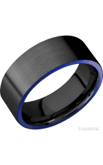 8 mm wide/Flat/Zirconium band with two 1 mm Side inlays of Lapis.