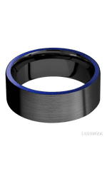 8 mm wide/Flat/Zirconium band with two 1 mm Side inlays of Lapis.