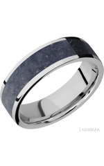 7 mm wide/Flat/Cobalt Chrome band with one 5 mm Centered inlay of Sodalite.