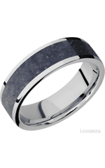 7 mm wide/Flat/Cobalt Chrome band with one 5 mm Centered inlay of Sodalite.