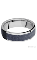 7 mm wide/Flat/Cobalt Chrome band with one 5 mm Centered inlay of Sodalite.