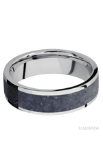 7 mm wide/Flat/Cobalt Chrome band with one 5 mm Centered inlay of Sodalite.