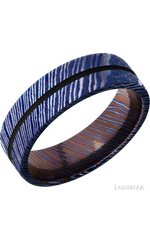 7 mm wide/Flat/Titanium Damascus band with one 1 mm Centered inlay of Black.