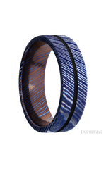 7 mm wide/Flat/Titanium Damascus band with one 1 mm Centered inlay of Black.