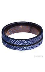 7 mm wide/Flat/Titanium Damascus band with one 1 mm Centered inlay of Black.