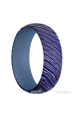 7 mm wide Domed Titanium Damascus band featuring a Crushed Orchid sleeve.