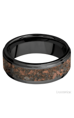 8 mm wide/Flat Grooved Edges/Zirconium band with one 5 mm Centered inlay of Desert Jasper.