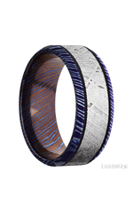 8 mm wide/Beveled/Titanium Damascus band with one 5 mm Centered inlay of Meteorite.