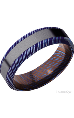 7 mm wide/High Bevel/Titanium Damascus band with one 3 mm Centered inlay of Tantalum.