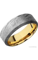 8 mm wide High Bevel Meteorite band featuring a 14K Yellow Gold sleeve.