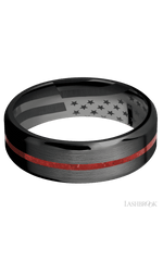 7 mm wide/Beveled/Zirconium band with one 1 mm Centered inlay of Coral.
