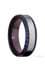 7 mm wide/Beveled/Titanium Damascus band with one 4 mm Centered inlay of Titanium.