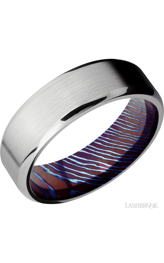 7 mm wide Beveled Cobalt Chrome band featuring a Titanium Damascus sleeve.