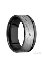 8 mm wide/Flat/Zirconium band with one 6 mm Off Center Edge inlay of Meteorite.