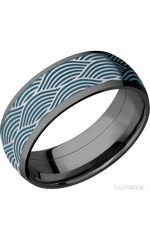 8 mm wide/Domed/Zirconium band with one 6 mm Centered inlay of Cobalt Chrome with a laser carved Navigator pattern.