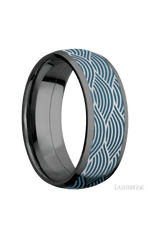 8 mm wide/Domed/Zirconium band with one 6 mm Centered inlay of Cobalt Chrome with a laser carved Navigator pattern.