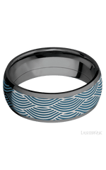 8 mm wide/Domed/Zirconium band with one 6 mm Centered inlay of Cobalt Chrome with a laser carved Navigator pattern.