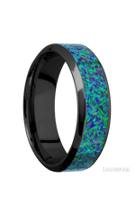 7 mm wide/High Bevel/Zirconium band with one 4 mm Centered inlay of Green Opal.