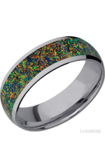 7 mm wide/Domed/Tantalum band with one 5 mm Centered inlay of Black Opal.