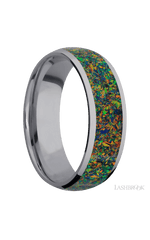 7 mm wide/Domed/Tantalum band with one 5 mm Centered inlay of Black Opal.
