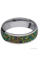 7 mm wide/Domed/Tantalum band with one 5 mm Centered inlay of Black Opal.