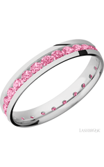 4 mm wide/Domed/Cobalt Chrome band with an Eternity arrangement of .07 carat Round Lab Dark Pink Diamond stones in a Channel setting.