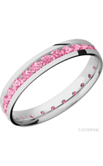 4 mm wide/Domed/Cobalt Chrome band with an Eternity arrangement of .07 carat Round Lab Dark Pink Diamond stones in a Channel setting.