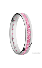 4 mm wide/Domed/Cobalt Chrome band with an Eternity arrangement of .07 carat Round Lab Dark Pink Diamond stones in a Channel setting.