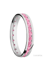 4 mm wide/Domed/Cobalt Chrome band with an Eternity arrangement of .07 carat Round Lab Dark Pink Diamond stones in a Channel setting.