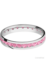 4 mm wide/Domed/Cobalt Chrome band with an Eternity arrangement of .07 carat Round Lab Dark Pink Diamond stones in a Channel setting.