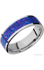 7 mm wide/Flat/Cobalt Chrome band with one 5 mm Centered inlay of Purple Opal.