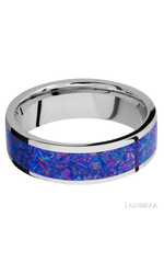 7 mm wide/Flat/Cobalt Chrome band with one 5 mm Centered inlay of Purple Opal.