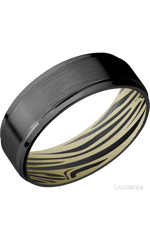 7 mm wide Flat Grooved Edges Zirconium band featuring a Bright Nickel sleeve.