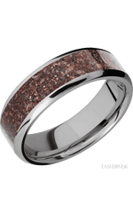 7 mm wide/Beveled/Titanium band with one 5 mm Centered inlay of Dinosaur Bone Mixed.